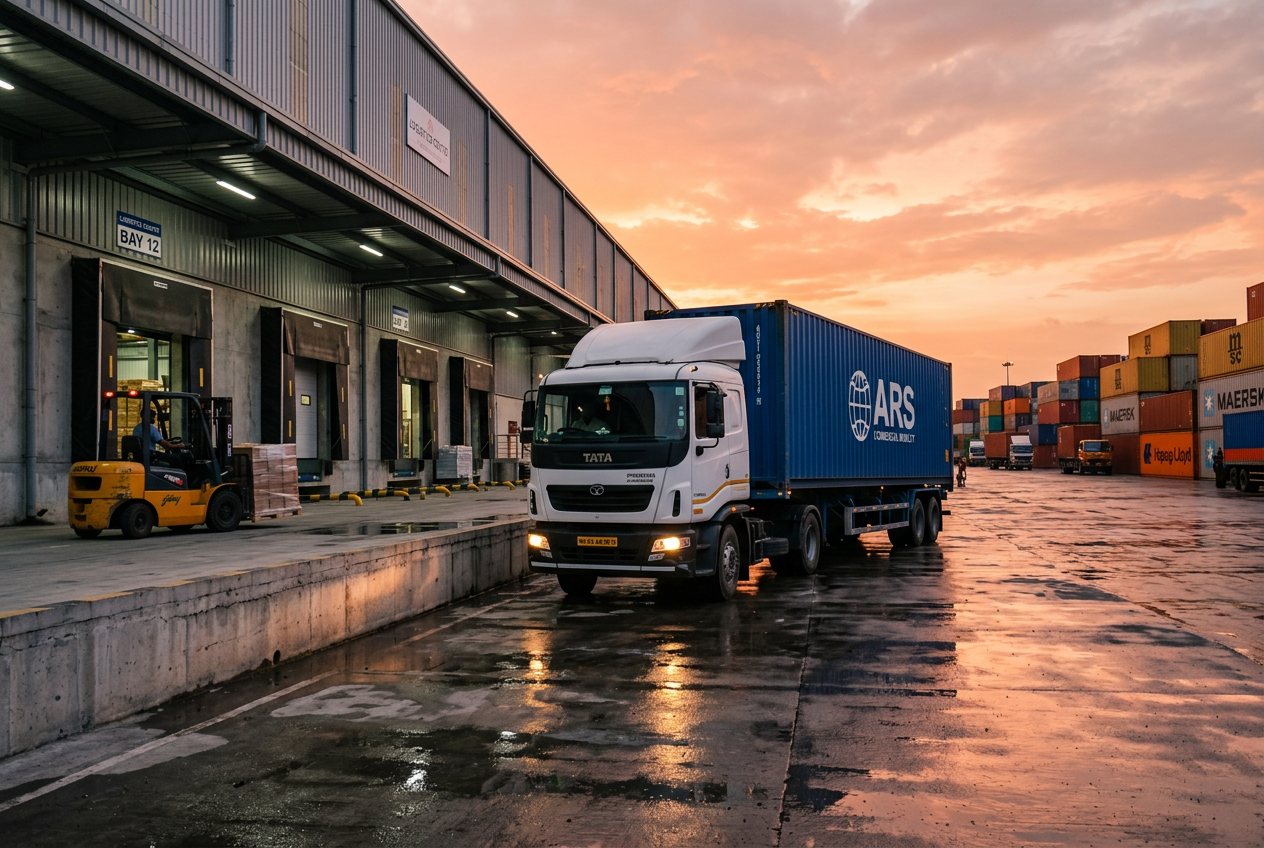 ARS Commercial Mobility truck at a logistics warehouse loading dock
